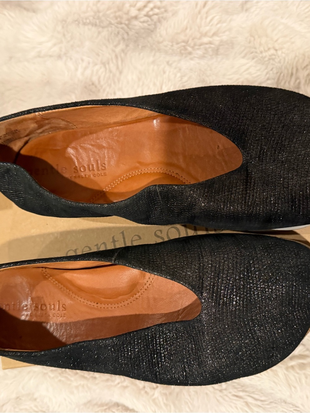 gentle souls Black Shimmery Slip-On Ballet Flats